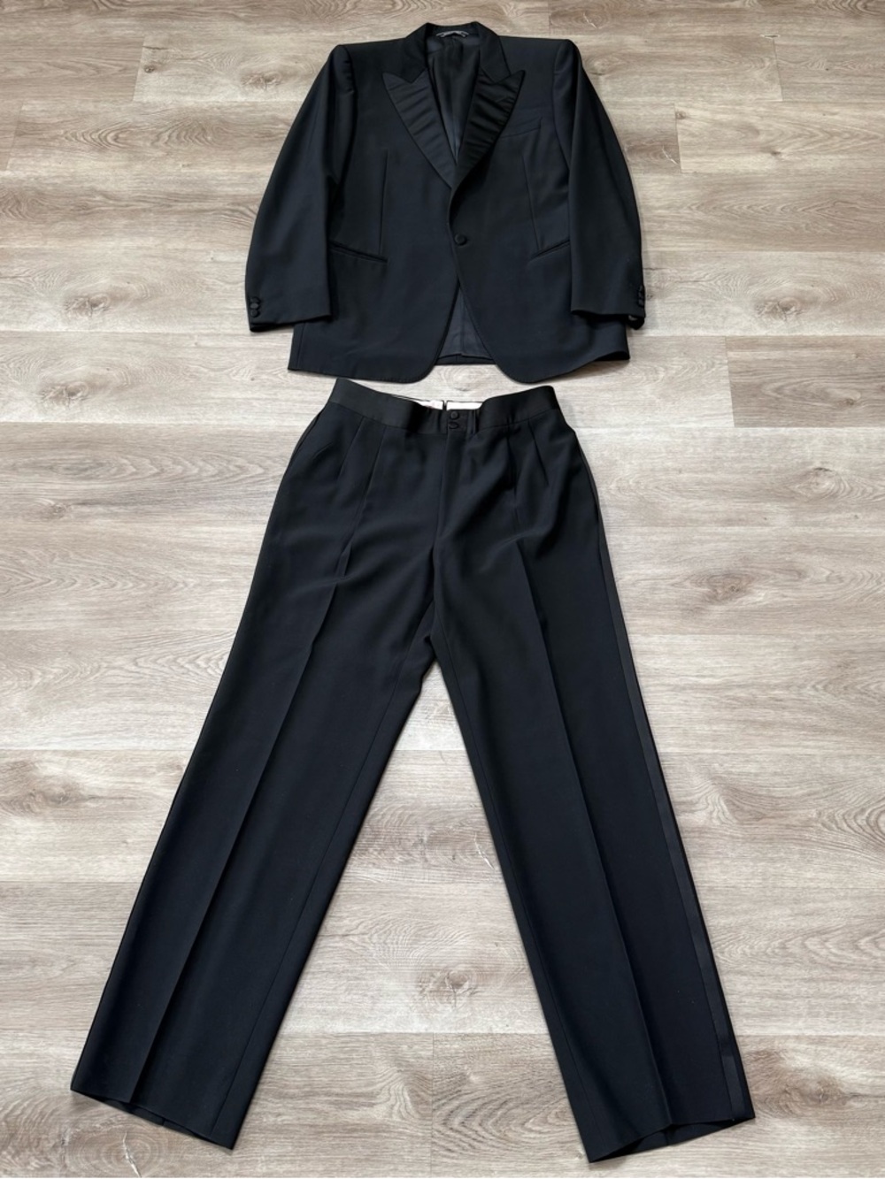 VTG Canali Milano Black Italy 2-Piece Tuxedo Suit Wool Jacket Pants Sz 40R 31x31